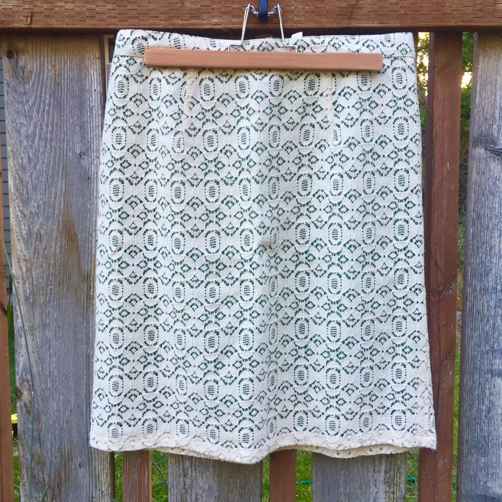 Green and ivory lace skirt